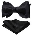 HISDERN Bow Tie Men's Black Self Tie Bows Tie and Handkerchief Set Classic Paisley Bowtie for Business Tuxedo Wedding Party Prom with Gift Box