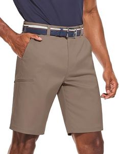 PULI Golf Shorts for Men Hybrid Dress Shorts Casual Summer Stretch Lightweight Quick Dry Breathable Flat Front Hiking Shorts with Pockets Desert Taupe Waist 36