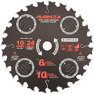 Avanza Full-Kerf TCT Saw Blade 10 X 24. Best suited for ripping woods and framing purposes. SUPER FAST! DuraShield™ coated and Anti-Vibration Technology in-built.