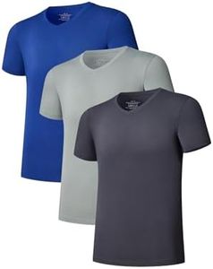 CF Men's Undershirts Bamboo Rayon Shirts for Men Moisture Wicking T-Shirt Classic V Neck Cooling Tee Shirts 3/5 Pack, 3 Pack- Navy/Dark Grey/Green, Medium