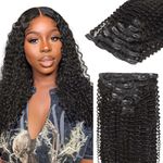 Lashey Hair Extensions Real Human Hair Clip ins Black Women Kinky Curly 120g 7pcs Clip in Hair Extensions Human Hair Natural Black Hair Extensions 24 Inch Clip in Curly Hair Extensions