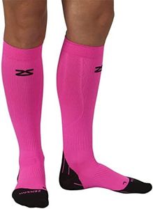 Zensah Tech+ Compression Socks - Knee High Running Socks for Sports, Travel (Neon Pink, Small)