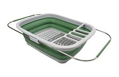 SAMMART 8L Expandable & Collapsible Plastic Dish Drainer - Foldable Drying Rack - Portable Dinnerware Organizer - Space Saving Kitchen Storage Tray (Grey/Dark Sea Green, 1)