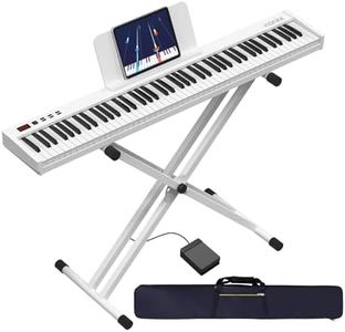 KONIX 88 Key Semi Weighted Keyboard Piano, Full Size Digital Piano with Double X Stand, Portable Keyboard Piano for Beginner Include Sustain Pedal, Power Supply and Piano Bag - White