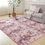 Andency 8x10 Shag Area Rug for Living Room, Tie-Dyed Dusty Pink Soft Fuzzy Plush Indoor Carpets for Bedroom, Non Skid Fluffy Faux Fur Rug for Room