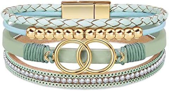 Btysun Boho Bracelets for Women Best Friend Birthday Gifts for Girlfriend Wife Leather Cuff Wrap Bracelet Christmas Gifts for Her Thanksgiving Valentines Jewelry