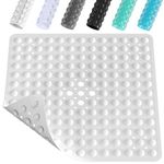 XIYUNTE Shower Mat Non Slip Anti Mould - 53 x 53cm Square Bath Mat Non Slip Shower Mats for Inside Shower, Anti Slip Shower Mat with Strong Suction Cups & Drain Holes, Machine Washable, White