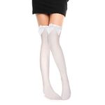 Sibba High Knee Socks Long Stockings 1 Pair White Lace Bow Tights Exotic Hosiery Apparel Garters Christmas Halloween Easter Cosplay Party Women Girl Dress
