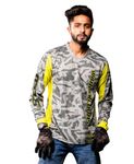 WANDERLOOMS Boy's and Men's Full Sleeve V Neck Zesty Camo Printed Biker Rider Jersey Riding Clothes Sports Grey Yellow Tshirt (Camouflage, Large)