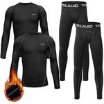 TELALEO Youth Boys' Girls'Thermal Underwear Set Fleece Lined Long Johns Set Kids Base Layer Ultra Soft Black Grey S