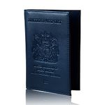 Moirento UK Leather Passport Cover - British RFID Blocking Holders Genuine Navy Blue Wallet Passport Travel Wallet Men Women (Navy-L)