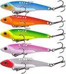 Blade Baits Jigging Spoon Lures Metal VIB Spinner Spoon Blade Swimbait Vibrating Lipless Crankbait Fishing Lures Set for Walleye Bass Trout Crappie Perch Freshwater Saltwater (Type B -0.7oz-2.7"-5pcs)