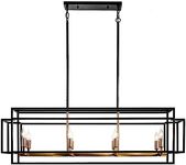 Sdorens 8-Light Kitchen Island Lighting, Black and Gold Rectangle Chandeliers for Dining Room, Metal Farmhouse Dining Room Light Fixtures Over Table, Linear Chandelier with Brushed Brass Socket
