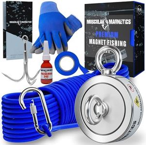 1325 lbs Large Magnet Fishing Kit | Complete Double Sided Fishing Magnet | Includes Strong Neodymium N52 Magnets, Durable 100ft Rope, Grappling Hook + More | Outdoor Treasure Hunting & Metal Detecting