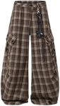 Aelfric Eden Plaid Cargo Pants Mens Womens Wide Leg Baggy Barrel Flannel Y2K Vintage Streetwear Casual Trousers with Chain Brown S