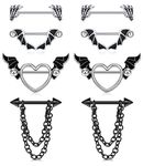 JFORYOU Stainless Steel Nipple Rings Black Bat Skull Hand Nipple Piercing Jewelry Barbell for Women