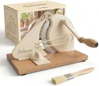 Belinova Manual Bread Slicer for Homemade Sourdough & Bagels, Adjustable Thickness Hand Crank Bread Cutter with Anti-Jam Guide Plate, Solid Wood Base & Rust-Proof Stainless Steel Blade
