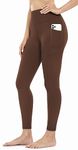 OVRUNS Yoga Pants for Women Tummy Control Gym Leggings with Pockets for Sport Athletic Workout Running - Brown- M