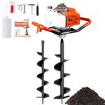 DC HOUSE 63CC Heavy Duty Gas Powered Post Hole Digger with with 2pcs Earth Auger Drill Bits (6" & 10"Bits)（Products Will be Delivered in Multiple Packages)