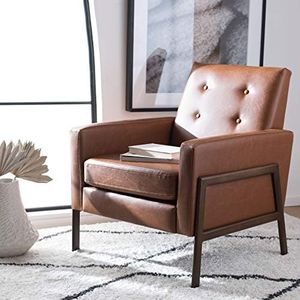 Safavieh Home Collection Roald Faux Leather Sofa Accent Club Chair ACH6209C, Light Brown/Antique Coffee