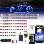 RVGIVE 8 PCS Motorcycle RGB L E D Underglow Lights Kit, Music Mode Waterproof Light Bar,with APP and Dual Remote Control for Motorcycles, Trikes and Golf Carts