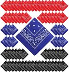 Handepo 100 Pack Bandanas Unisex Paisley Bulk Multi Purpose Cowboy Head Wrap Necktie Face Cover Party Supplies, 21.26 inches, Blue, Black, Red, One Size