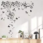 Runtoo Black Flowers Vine Wall Decal Floral Butterfly Wall Stickers Living Room Bedroom Wall Decor