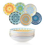 AHX Ceramic Pasta Bowls Salad Bowl - Porcelain Serving Bowl Set of 6-8" Wide and Shallow Soup Bowls Plates Set - Microwave and Dishwasher Safe(23OZ)