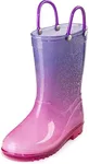 Puddle Play Kids PVC Glitter Rain Boots - Easy On Handles - For Girls and Boys, Lightweight, Sparkly, Toddler 7 (Purple)