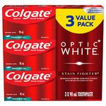 Colgate Optic White Stain Fighter Teeth Whitening Toothpaste, Fresh Mint Gel - 90 ml, 3 Pack
