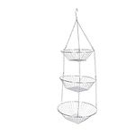 KitchenCraft Hanging Vegetable Rack, Metal, Set of 3 Kitchen Storage Baskets with Chain and Hook, Silver, 8.0 cm*25.0 cm*25.0 cm