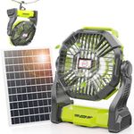 Art In Real 10400mAh Solar Powered Fan, Portable Solar Fan with LED Lantern, Camping Fan with 7W Solar Panel, Stepless Speed Battery Powered Fan for Travel, Camping,Office,Outdoor＆Indoor(Green)