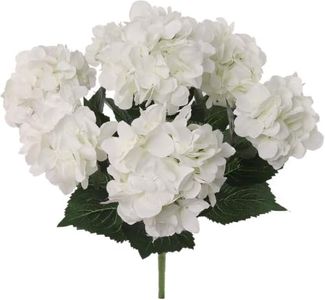 Larksilk White Hydrangea Artificial Flowers, Outdoor UV Resistant 18 Inches