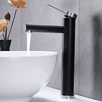 VESLA HOME VEDST045HL-1 Modern Single Handle Matte Black and Brushed Nickel Tall Vessel Sink Bathroom Faucets, Bathroom Sink Faucet