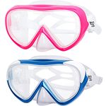 Kids Diving Mask 180° Panoramic Swim Mask Anti-Fog Child Swim Goggles Tempered Glass Swimming Goggles with Nose Cover for 4-16 Kids, Youth (Pink+Blue 2pcs)