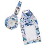 Rifle Paper Co. Luggage Tag, Holder for Apple AirTag - Travel Essentials Vegan Leather Luggage Name Tag w/Metal Buckle, Unique Floral Print Luggage Tag w/Airtag Case for Vacation - Garden Party Blue