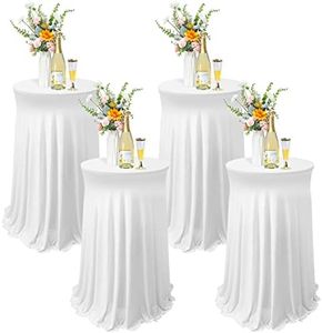 Tegeme 4 Packs Round Spandex Cocktail Tablecloths with Skirt 32 x 43 Inch Cocktail Round Table Cover Spandex Stretch Square Tablecloth Skirt for Table Bar Wedding Party Banquet (White)