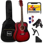 Best Choice Products 41in Full Size Beginner All Wood Acoustic Guitar Starter Set w/Case, Strap, Capo, Strings, Picks - Red Burst