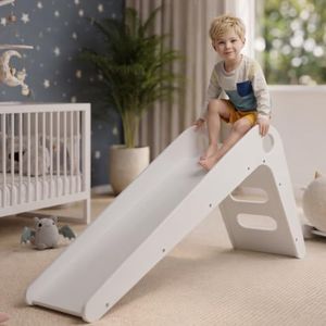 Avenlur Toddler Playground Wooden Indoor Slide for Kids - Transform Any Living Space Into The Perfect Playroom or Gym. Climbing Wood Slide for Babies, Toddlers, Children Ages 18mo - 4 Years (White)