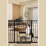 ALLAIBB 29.13-43.31" Pet Cat Baby Gate with Small Door 34 35 36 37 38 39 40 41 42 43 Inches Dog Puppy Gate Extra Wide Pressure Mounted No Drill Black Metal Walk Through Doorways