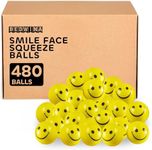 Smile Face Squeeze Balls (480 Pcs Bulk) for Kids and Adults, 2 Inch Mini Yellow Fun Happy Face Stress Anxiety Relief Balls, Hand Therapy Sensory Fidget Toy, Classrooms, Game Prize, Party Favor Gift