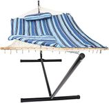 Sunnydaze Rope Hammock with 12-Foot Stand and Hammock Pad - 275-Pound Capacity - Misty Beach