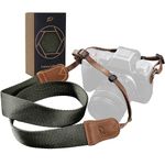 Olive Green Camera Strap - Double Layer top-grain Cowhide Ends,1.5"Wide Pure Cotton Woven Camera Strap,Adjustable Universal Neck & Shoulder Strap for All DSLR Cameras,Great Gift for Photographers