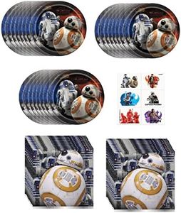 Star Wars Birthday Party Supplies Bundle Pack includes 24 Plates, 32 Napkins, 6 Tattoos