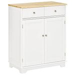 HOMCOM Kitchen Storage Cabinet, Sideboard Buffet Cabinet with Solid Wood Top, Adjustable Shelf, 2 Drawers and 2 Doors, White