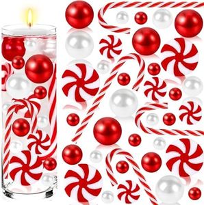 XIMISHOP 7106pcs Christmas Vase Filler,White Red Candy Cane Vase Filler Floating Pearls Candles Clear Beads Pearl Beads for Christmas Holiday Home Decoration