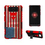 Beyond Cell High Impact Hybrid Hard Plus Soft Tough Armor Rugged Case with 3 Layers of Protection and Built-in Kickstand, Retail Packaging, Black/Red/American Flag