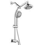 ROVOGO Dual Shower Head Combo, 8-Setting High Pressure Rain Shower, 9-Mode Handheld, 22" Stainless Slide Bar, Drill-Free Diverter, Adjustable Holder and 70 in. Hose, Retrofit Exposed Shower Chrome