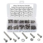 FandWay 600Pcs M3 Screw Assortment Kit 304 Stainless Steel Phillips Pan Head Machine Screws Bolts Nuts Lock Flat Washers with Storage Box