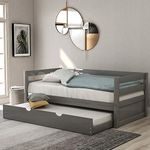 Merax Twin Daybed with Trundle, Solid Wood Captains Bed Twin Size Sofa Bed Frame for Kids/Teens/Adults (Grey)